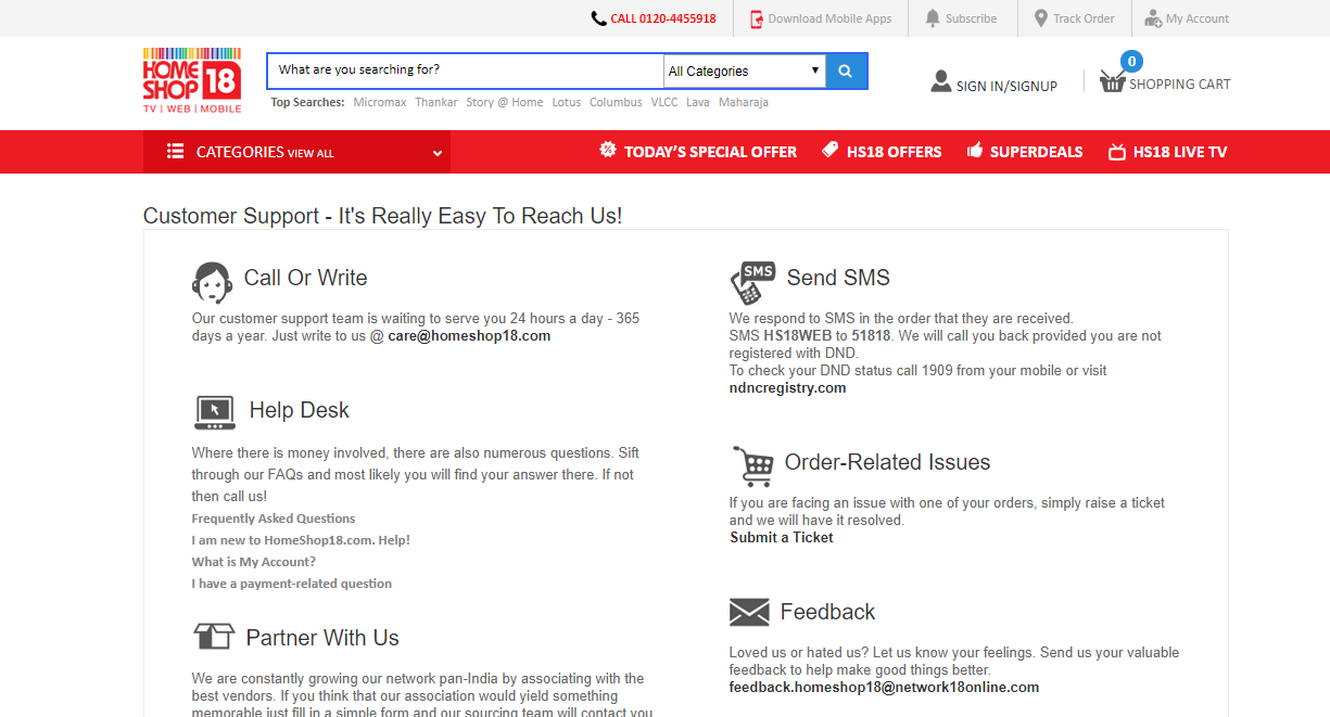 Homeshop18 Customer Care Numbers: Homeshop18 Toll Free Helpline Number & Contact Number
