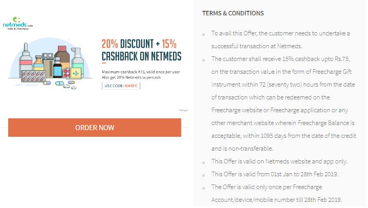 Freecharge Netmeds Offer