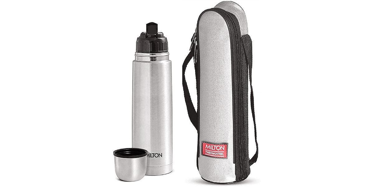Milton Flip Lid Stainless Steel Water Bottle with Bag, 500 Ml