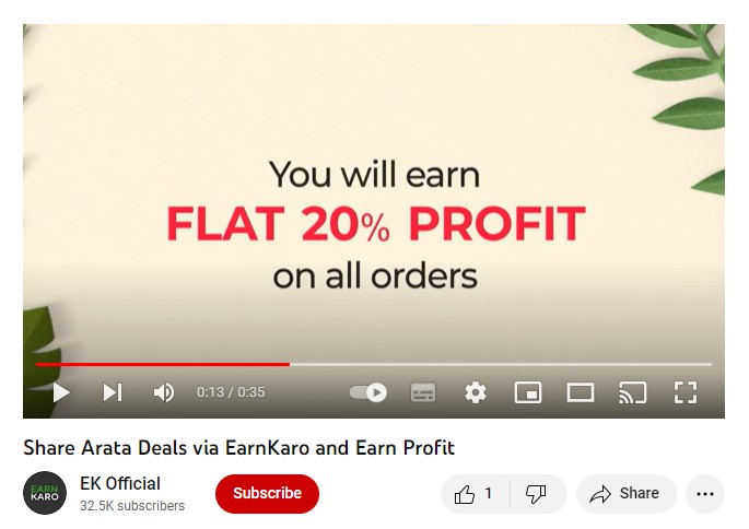 EarnKaro YouTube channel sharing  affiliate links