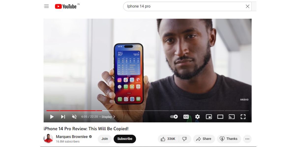 Screenshot of Marques Brownlee YouTube video