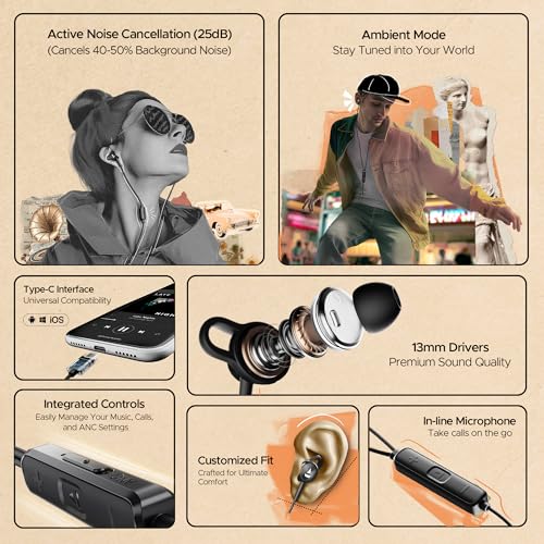 boAt BassHeads 122 ANC Wired in-Ear Earphones with 25dB Active Noise Cancellation
