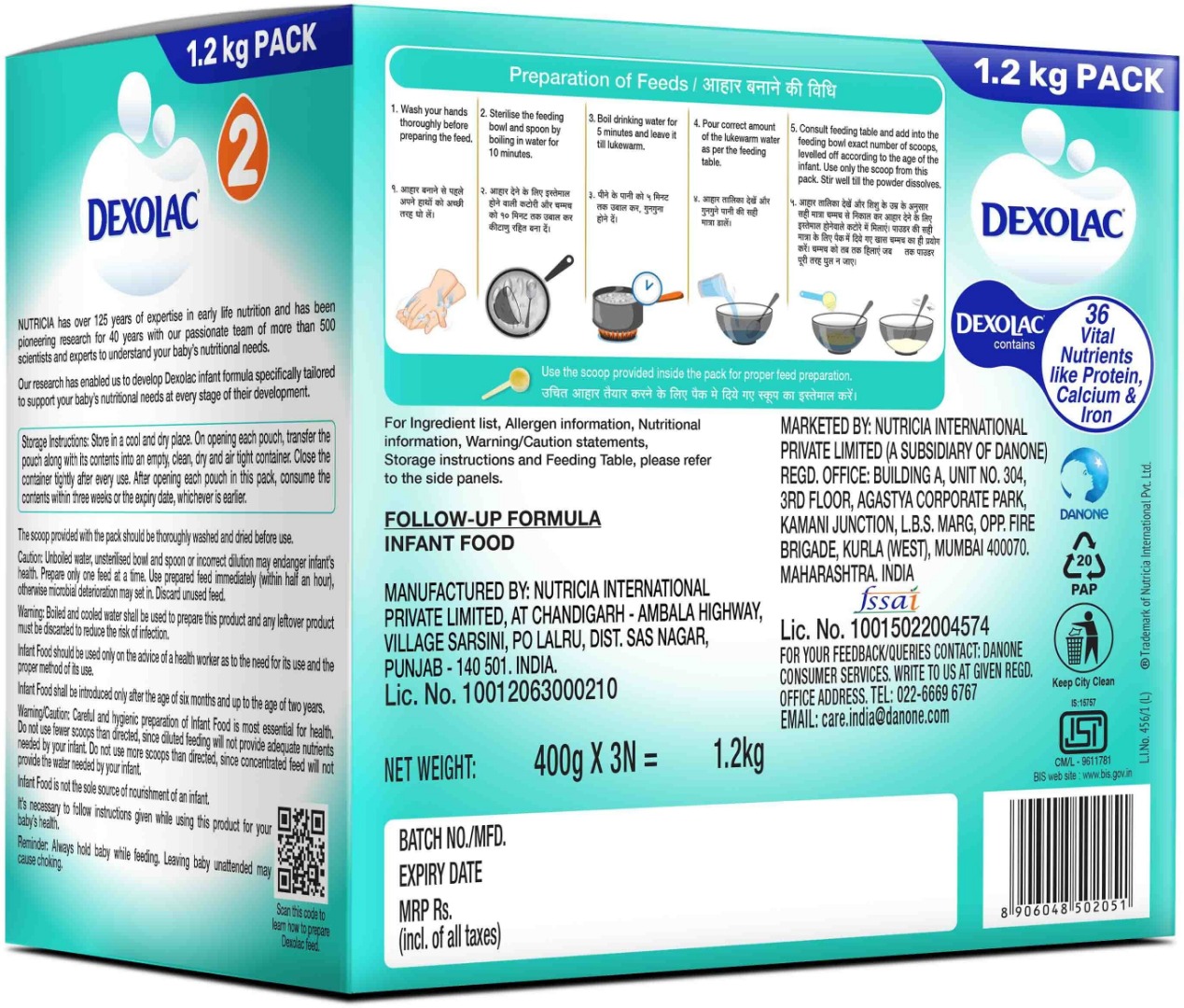 DEXOLAC Infant Formula Powder - Stage 2 (6 to 12 months) - 1.2 KG Large pack