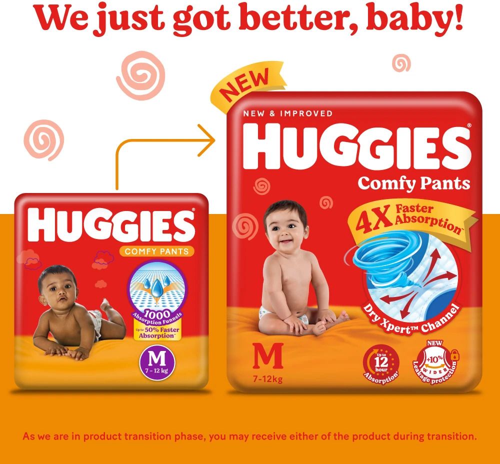Huggies Comfy Baby Diaper Pants, Upto 50% Faster Absorption