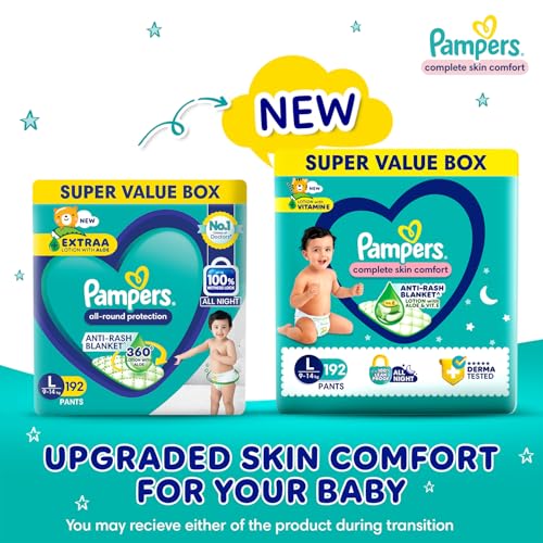 Pampers All Round Protection Pant Style Baby Diapers, Large (L), 192 Count, 9-14kg