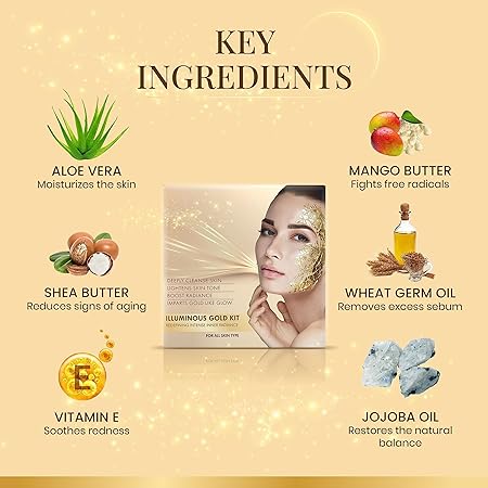 Ozone Illuminous Gold Facial Kit With 6 Easy Step Organic Facial Kit For Natural Golden Glow