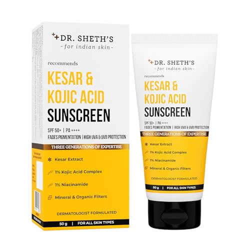 Dr. Sheth's Kesar & Kojic Acid Sunscreen For All Skin Types Spf 50 Pa++++ For Pigtation-Free Skin