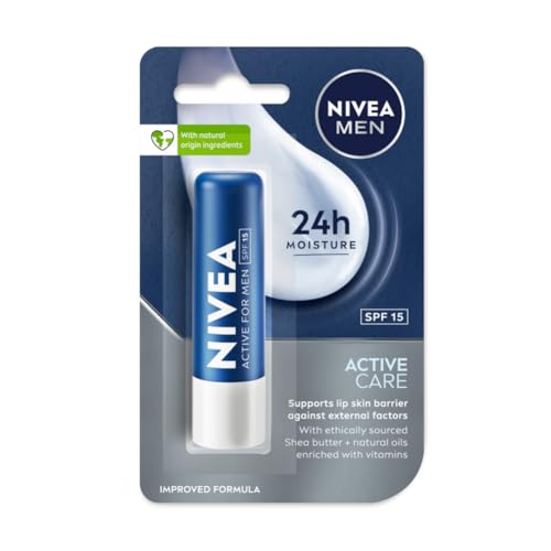 Nivea Men Active Care Lip Balm, 24 H Melt In Moisture Formula Natural Oils Nourished Lips