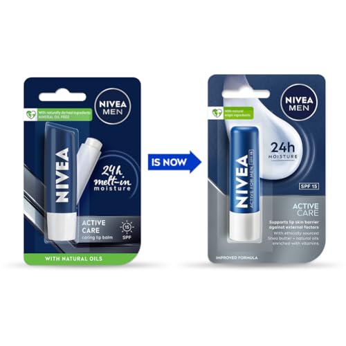Nivea Men Active Care Lip Balm, 24 H Melt In Moisture Formula Natural Oils Nourished Lips
