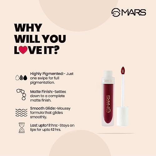 MARS Matte Liquid Lip Color Non-Transfer & Waterproof Lipstick for Women, 09-Heart Thief