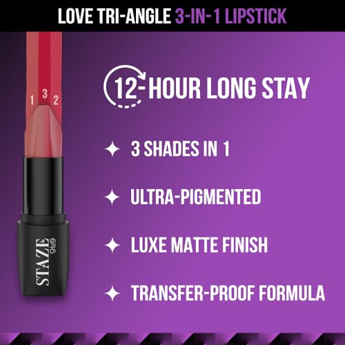 Staze 9To9 Love Tri-Angle 3 In 1 Matte Lipstick, 03 Caramel Rose