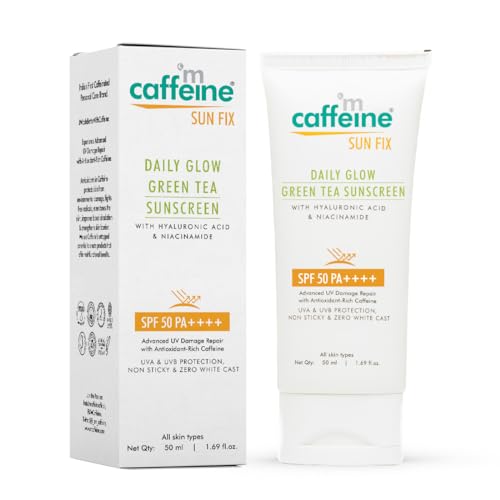 mCaffeine Niacinamide and Hyaluronic Acid Sunscreen SPF 50++ for Oily Skin, Prevents Tan & UV Damage