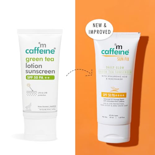 mCaffeine Niacinamide and Hyaluronic Acid Sunscreen SPF 50++ for Oily Skin, Prevents Tan & UV Damage