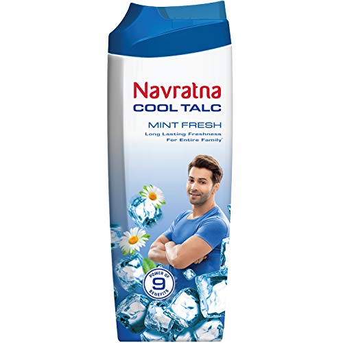 Navratna Cool Mint Fresh Talc Instant Sweat Absorption and Cooling Effect Long Lasting Freshness and Fragrance