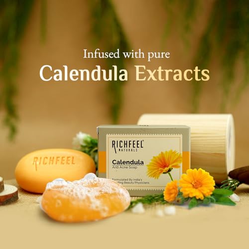 Richfeel Calendula Anti-Acne Soap For Skin prone to Acne & Blemishes, Pack of 4