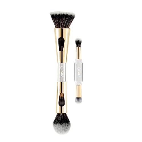 MARS 4 in 1 Travel Brush with Foundation Brush, Powder Brush, Eyeshadow Blending Brush & Flat Brush Soft Bristles Makeup Brushes Set for Women