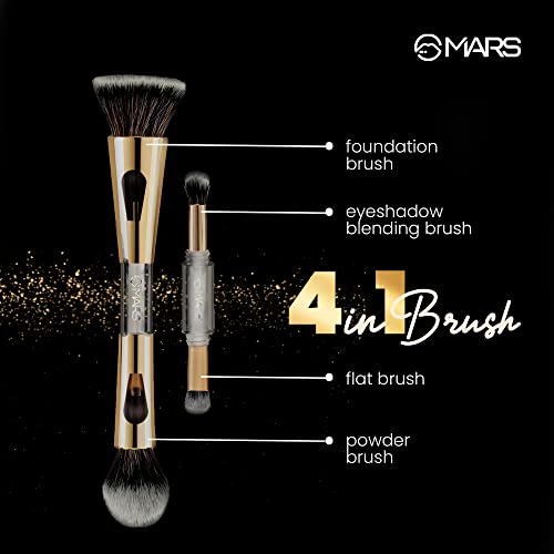 MARS 4 in 1 Travel Brush with Foundation Brush, Powder Brush, Eyeshadow Blending Brush & Flat Brush Soft Bristles Makeup Brushes Set for Women