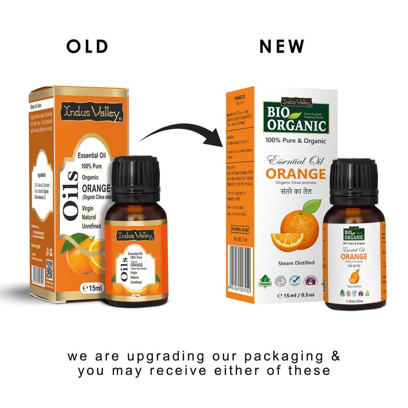Indus Valley 100% Pure Natural & Organic, Undiluted Orange Essential Oil with Therapeutic Grade & Glass Dropper for Skin, Hair Care