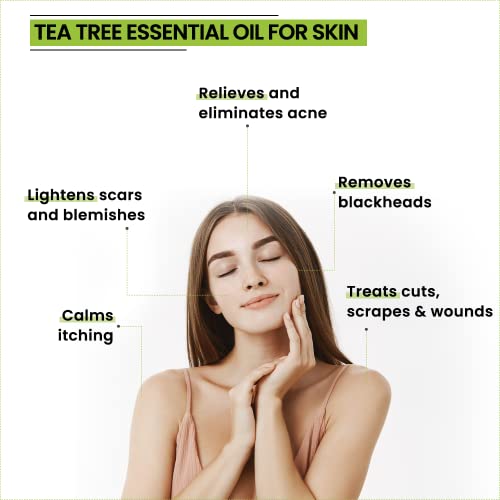 Rey Naturals Pure Tea Tree Essential Oil For Hair Growth, Skin & Face Care, Tea Tree Oil For Dandruff, Acne, Mosquito Repellent