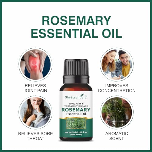 She Essentials Tea Tree, Rosemary, Lavender, Rose & Sandalwood Essential Oils For Skin, Face, Hair & Aromatherapy, Pack of 5