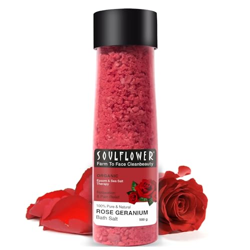 Soulflower Rose Geranium Bath Salt, Pain Relief, Body Pain, Relaxing Aroma, Moisturized Skin
