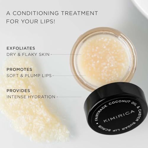 Kimirica Exfoliating Lip Scrub made with Coconut Oil & Sugar Gently Exfoliates & Hydrates