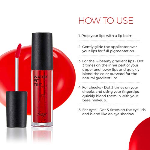 The Face Shop Water Fit Lip Tint Multipurpose 3 in 1 Lip Tint, Picnic Red