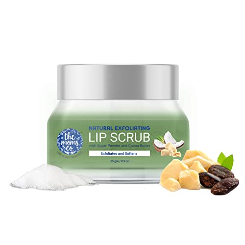 The Moms Co Exfoliating Lip Scrub for Women & Men Lightening and Brightening Dark Lips with Sugar Powder & Cocoa Butter