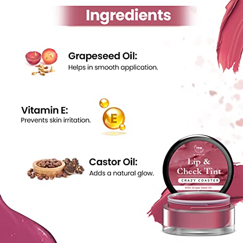 TNW-The Natural Wash Crazy Coaster Lip & Cheek Tint With Grapeseed Oil & Castor Oil For Lips, Cheeks, & Eyelids