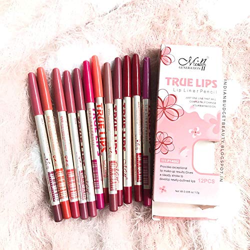 Angelie Menow 15 cm Waterproof Professional Matte Lip Liner Pencil, Matte Finish, Set of 12