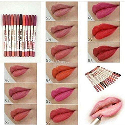 Angelie Menow 15 cm Waterproof Professional Matte Lip Liner Pencil, Matte Finish, Set of 12