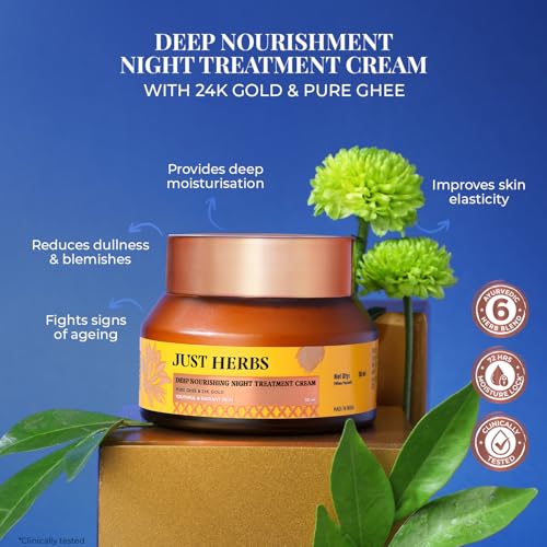 Just Herbs Pure Ghee & 24K Gold Deep Nourishing Night Treatment Cream, 50 ml