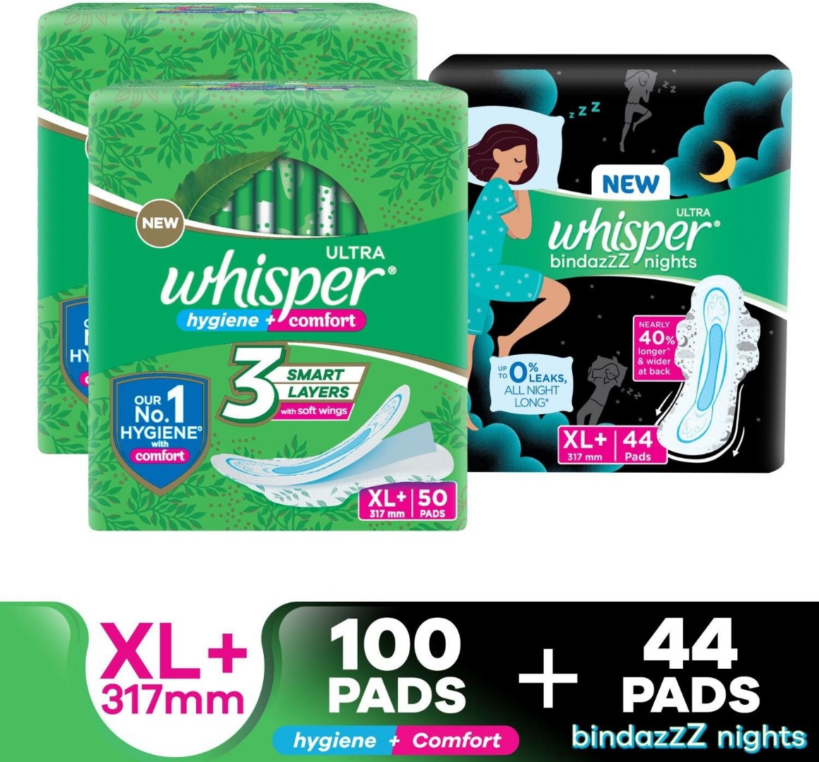 Whisper Combo Of Ultra Clean And Bindazz Nights Xl +