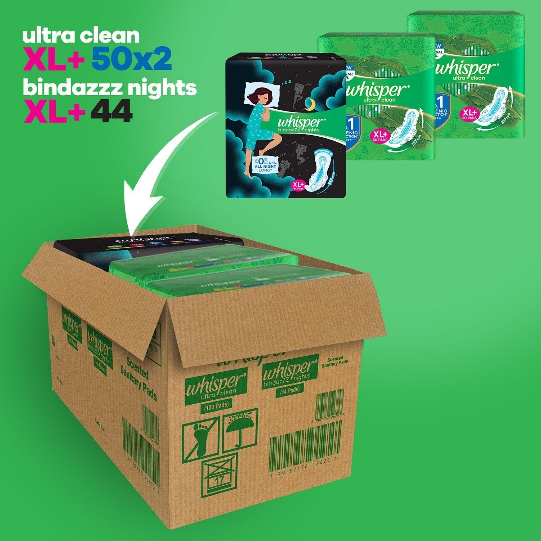 Whisper Combo Of Ultra Clean And Bindazz Nights Xl + For Women Sanitary Pad