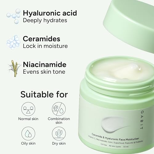 Gabit Skincare Ceramide & Hyaluronic Lightweight Moisturizer to Hydrate & Brighten Skin| Oil Free for All Skin Types