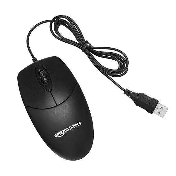 Amazon Basics Wired Mouse 1000 DPI Optical Sensor Plug