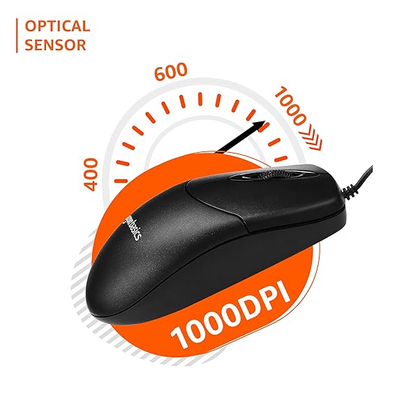 Amazon Basics Wired Mouse 1000 DPI Optical Sensor Plug
