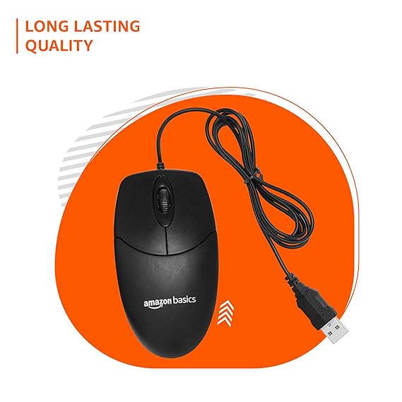 Amazon Basics Wired Mouse 1000 DPI Optical Sensor Plug