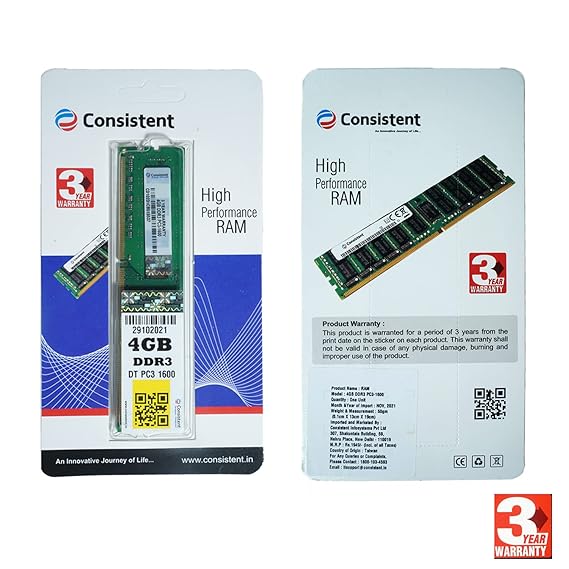 Consistent 4GB DDR3 RAM 1600MHz Desktop Memory, Long-DIMM (UDIMM) PC3-12800 for Standard & Gaming Desktop PC