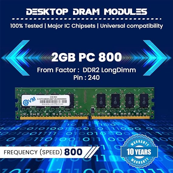 EVM 2GB DDR2 Desktop RAM Long 800MHz DIMM Memory