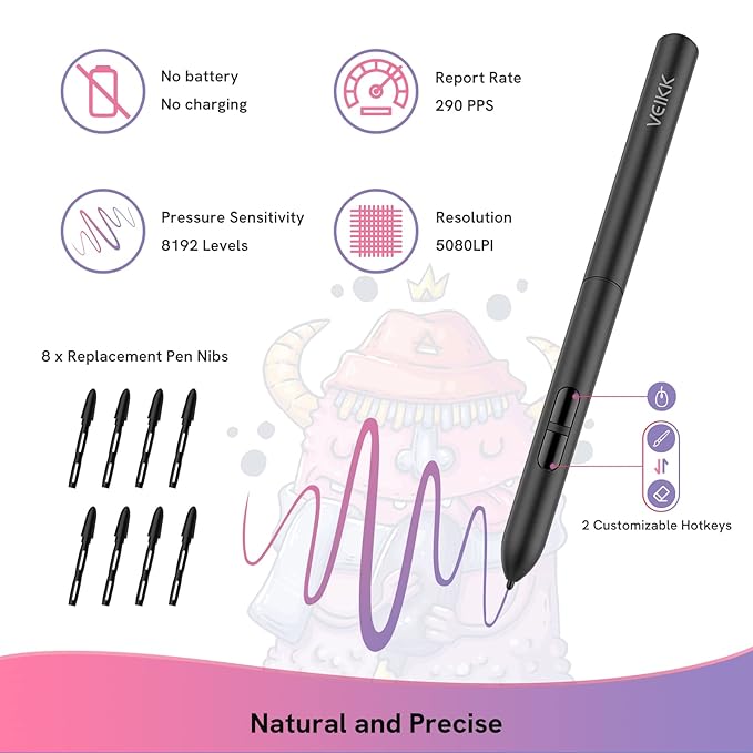 VEIKK S640 V2 Pen Tablet 6 x 4 Inch Graphic Drawing Tablet with Battery Free Passive Pen