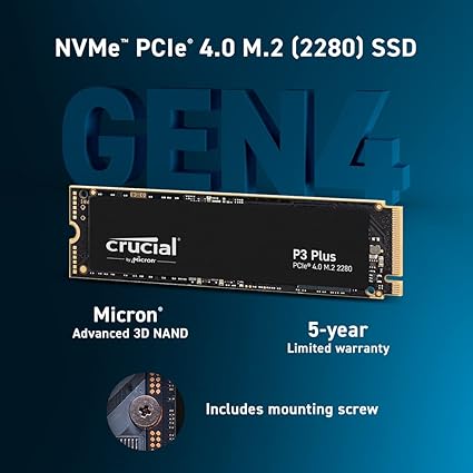Crucial P3 Plus PCIe 4.0 3D NAND NVMe M.2 Solid State Drive