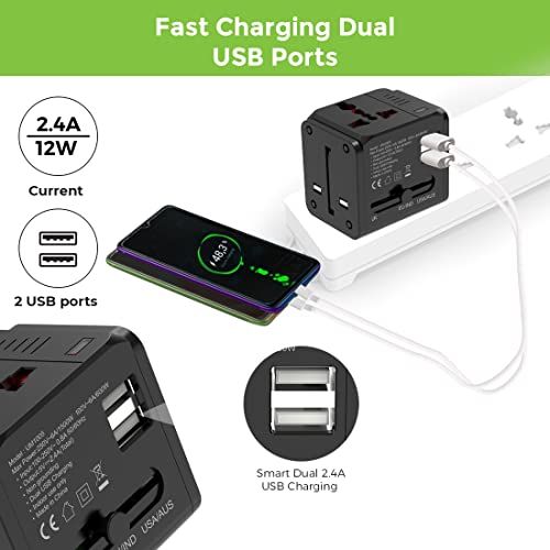 Ultraprolink World Travel Adapter with Dual USB 2.4A/12W UM1005WTA