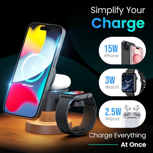 Portronics 15W TriCharge 4-in-1 Fast Charging Wireless Charger for iPhone with Night Lamp