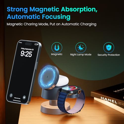 Portronics 15W TriCharge 4-in-1 Fast Charging Wireless Charger for iPhone with Night Lamp
