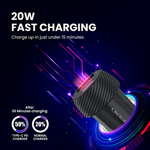 Portronics 20W Car Power 7 Car Charger with Dual Output (Type-C PD + USB), Fast Charging, Adapter Compatible for Most Cars & Cellular Phones