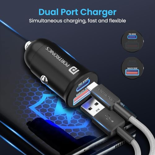 Portronics 65 Watts Car Power 65 Dual Output Fast Car Charger