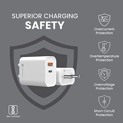 Portronics Adapto 45 22.5W Max Output USB & Type-C Dual Output Super Fast Charger