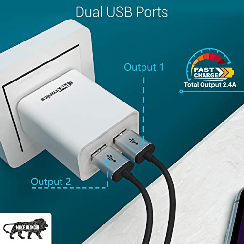 Portronics Adapto 66 2.4A 12w Dual USB Port 5V/2.4A Wall Charger