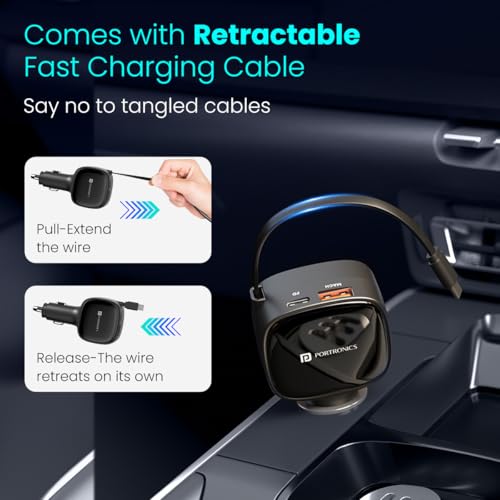 Portronics Car Power Retracto 84W 3 in 1 Car Charger